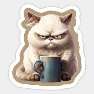 Grumpy Cat with Coffee Design 3 Sticker